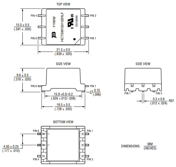 Mechanical Drawing - Bourns HCTSM150102HLF Power Transformer